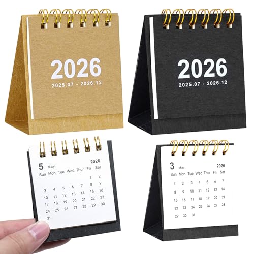 2Packs Mini Desk Calendar 2025-2026 Small Standing Flip Desk Calendar 2026 July 2025 until Dec 2026 Monthly Desktop Calendar for Daily Schedule School Office Supplies
