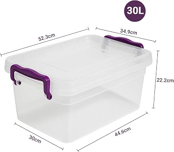 BH | 30L Plastic Storage Box Bins with Lids | Pack of 1 | Heavy Duty, Stackable Clear Storage Container Use for Home, office, Kitchen, Toys and Goods (30 Litres) - By BEST HOUSE