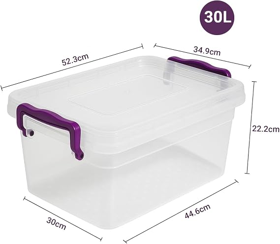 BH | 30L Plastic Storage Box Bins with Lids | Pack of 1 | Heavy Duty, Stackable Clear Storage Container Use for Home, office, Kitchen, Toys and Goods (30 Litres) - By BEST HOUSE