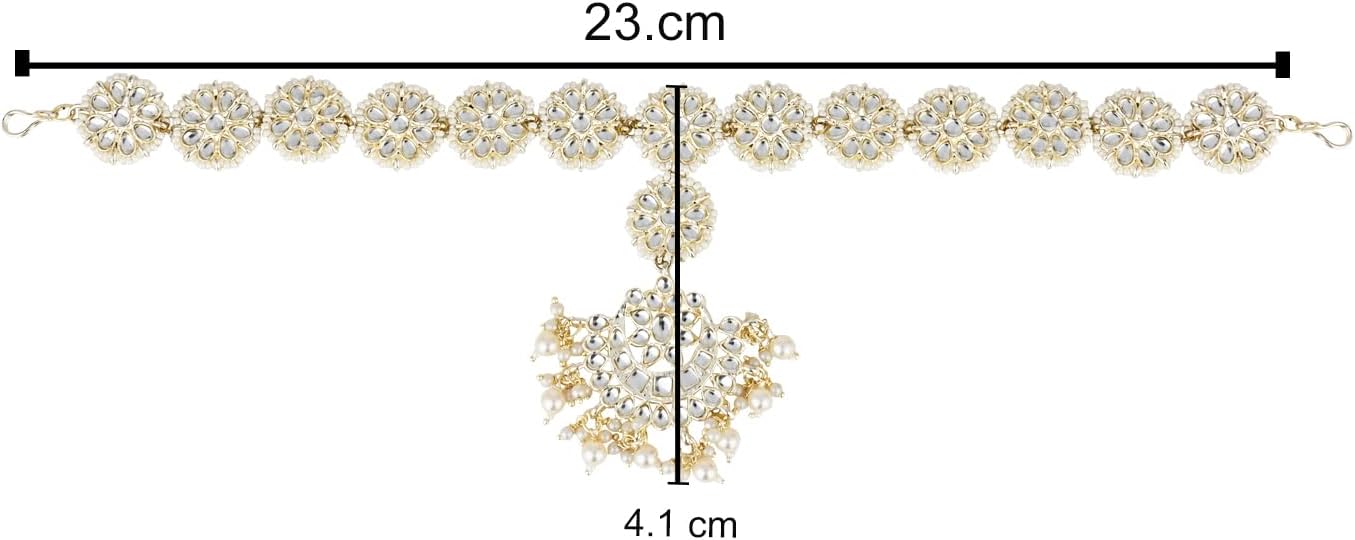 I Jewels Gold Plated Indian Wedding Bollywood Floral Kundan Pearl Studded Rajasthani Sheeshphool/Mathapatti for Women (T206-7)