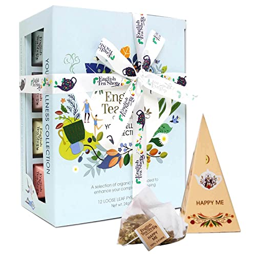 English Tea Shop - Teegeschenk"Wellness Tee Kollektion" zum Wohlfühlen, Tee Probierset u. Geschenk Box zum Geburtstag, Ostern, Muttertag, BIO 12 Pyramidenbeutel Cover