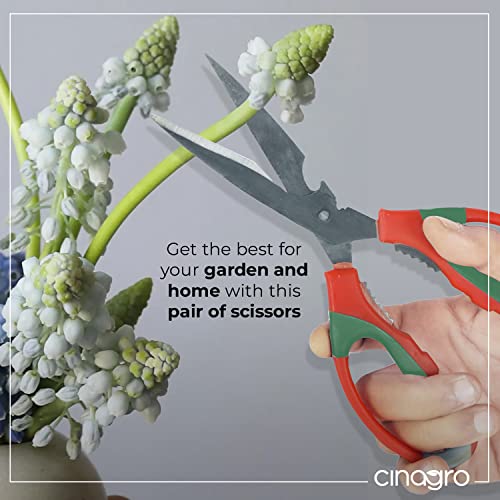 Image of Cinagro Stainless Steel Gardening Scissors, Cutter with Sharp Blades, Cutter for Arranging Flowers, Trimming Plants (Orange & Grey)