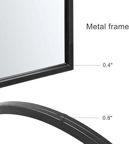 Miniatura 3 de OGCAU Espejo de pared negro de 42 x 24 pulgadas para baño, marco de metal negro, espejo de pared arqueado, espejo de tocador de baño para sala de