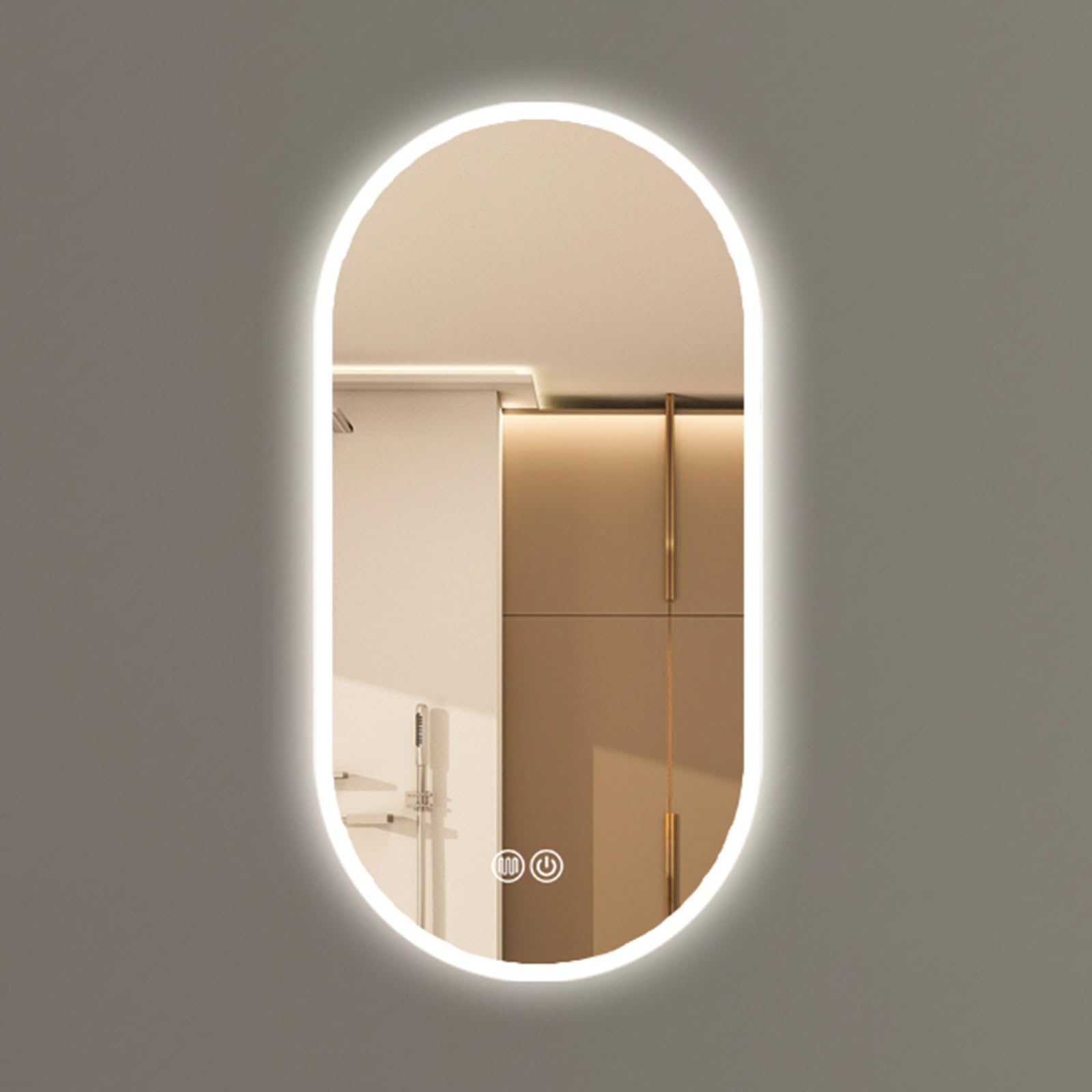 SXFSDOU LED Bathroom Mirror, Oval Illuminated Wall Mounted Mirror with Demister, Dimmable 3 Color Lighting, Touch Control