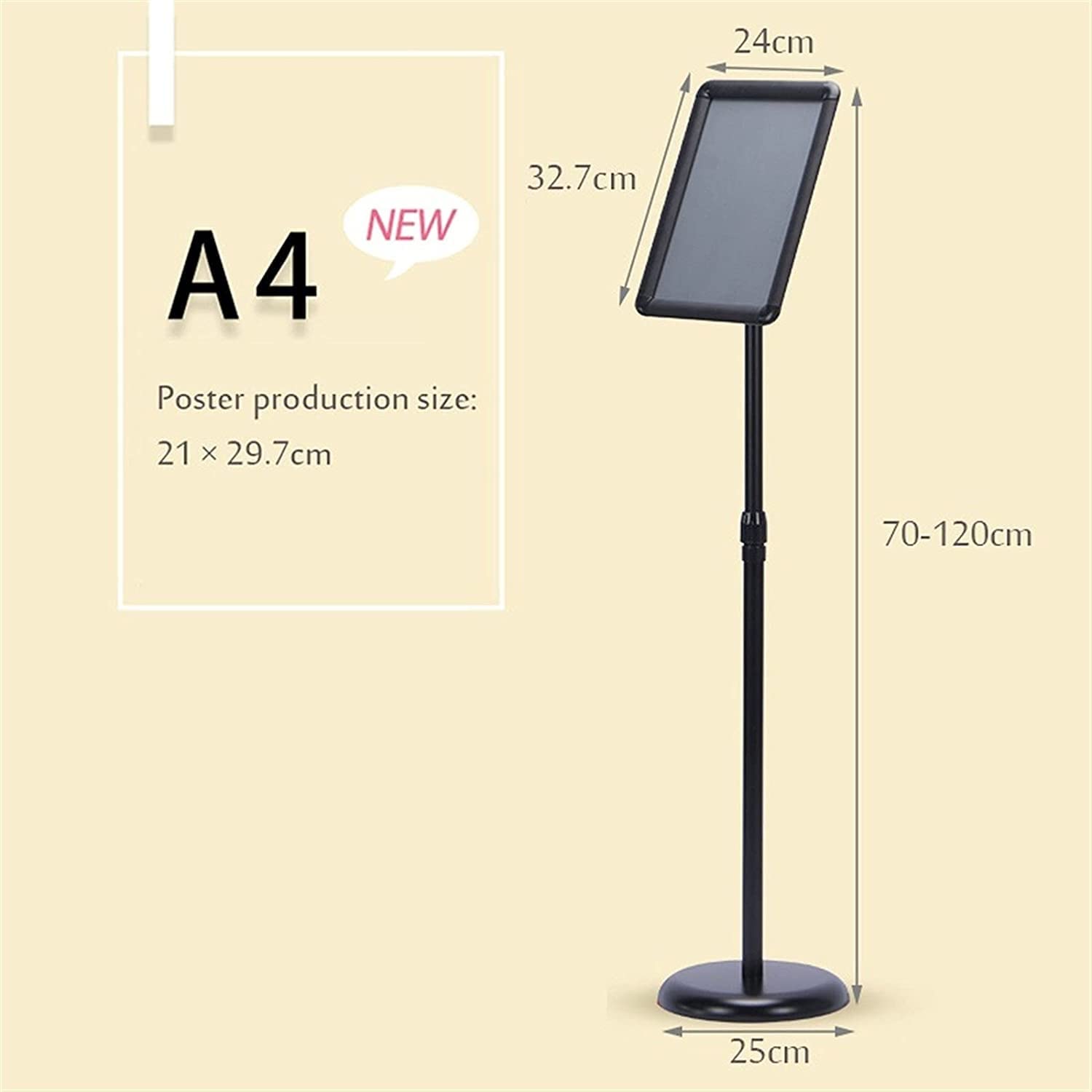 Soporte de Suelo para Carteles con Base, Soporte de Pedestal Resistente para Carteles publicitarios, Soporte para menús de Negocios para Colocar en el Suelo, Permite la visualiz, Black-A4