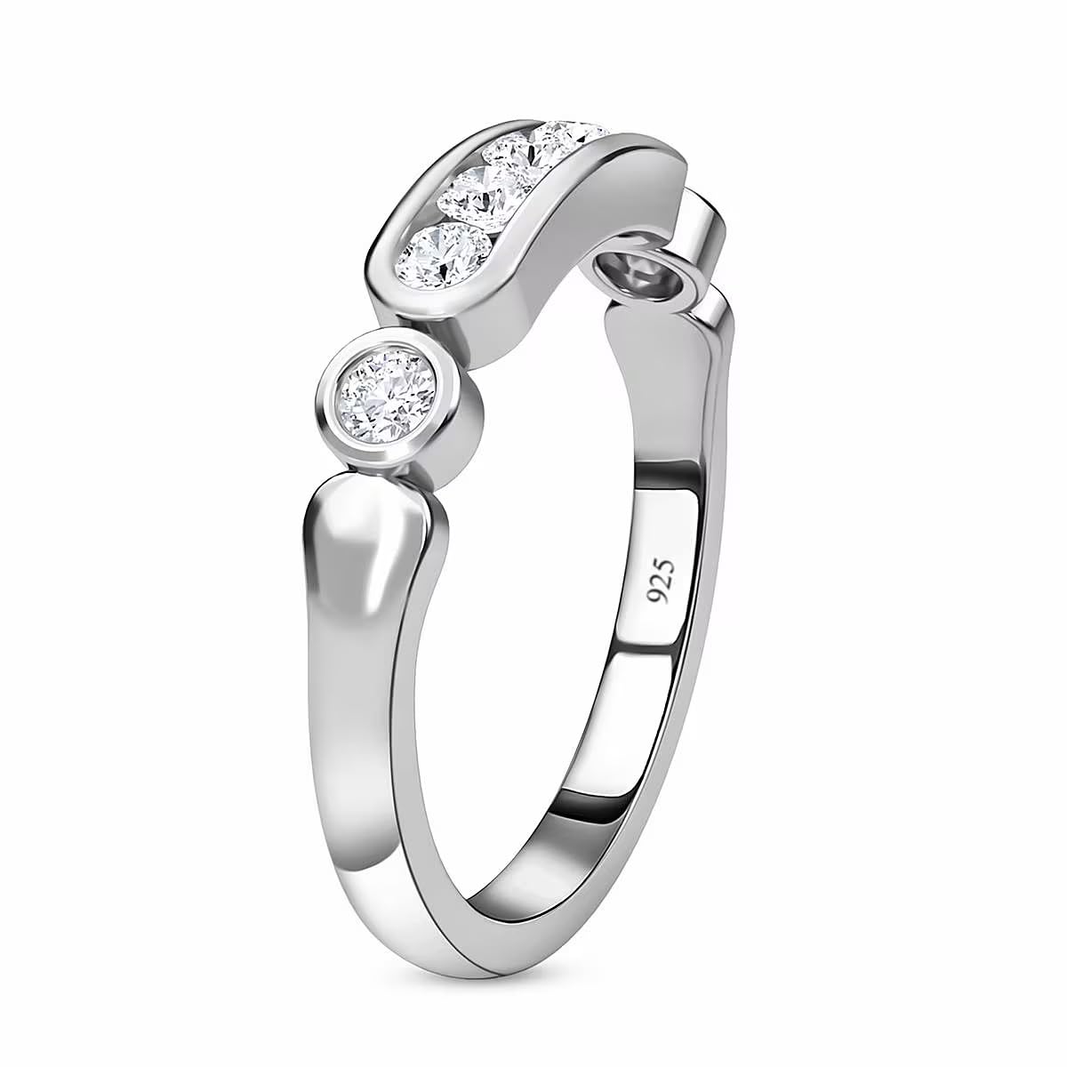TJC Anillo de media eternidad de moissanita en plata 925 chapada en oro y platino, anillos de boda para mujer, regalo de joyería de siete piedras