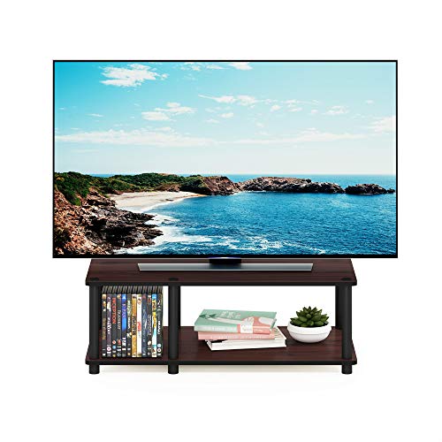 Image of Furinno JUST TV Stand, 2-Tier No Tools Mid Entertainment Center with Open Shelf, TV Console for TV up to 46 Inch with Tubes, for Living Room, Bedroom, Dark Cherry