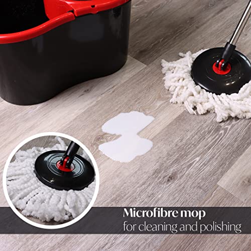 DIVCHI Mikrofaser-Wischmopp und Eimer-Set, Spin Mop zum Reinigen von Böden, Set mit 1 x Mop, 1 x Eimer + 2 Ersatz-Moppköpfe, Rot/Grau – Bild 5