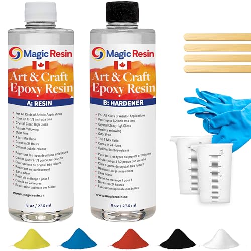 Epoxy Resin Kit for Art & Craft | 16oz (473ml) | UV Resistant | Clear Epoxy Resin | Jewelry, Earrings, Coasters, Casting, Molding, Crafting & more | Includes 2 pairs of gloves, 2 cups, 4 sticks & mica