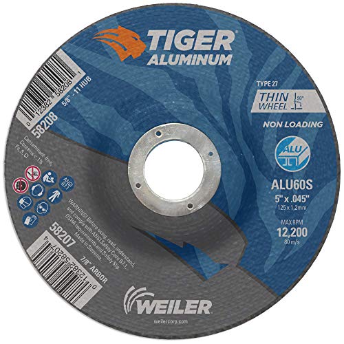 Weiler 58207 5 x .045 Tiger Aluminum Type 27 Cut Off Wheel ALU60S 7/8 A.H (Pack of 25)