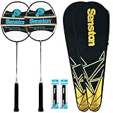 Senston 370 Badminton Rackets Set - Full Carbon Fiber 5U Lightweight Racquets with Anti-Slip Grip & 2 Carry Bags, Outdoor/Backyard Sports for Adults, Teens, Family Games (Yellow+Silvery)