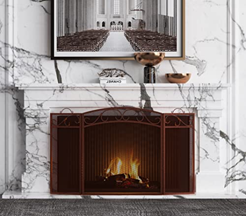 Fire Beauty Fireplace Screen 3 Panel with Handles Wrought Iron 51"(L) x31(H) Spark Guard Cover(Antique Bronze) - Thumbnail 7