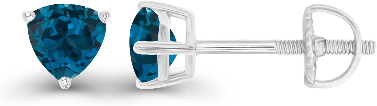 14K Gold Plated 925 Sterling Silver Hypoallergenic 4mm Triangle Trillion Cut Prong Set Genuine Birthstone Solitaire Screwback Stud Earrings