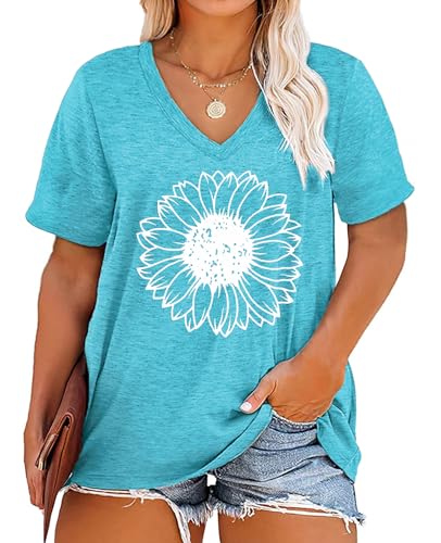 Beocut Plus Size Sunflower Shirts Women V Neck T Shirts Beocut Plus Size Sunflower Shirts Women V Neck T Shirts
