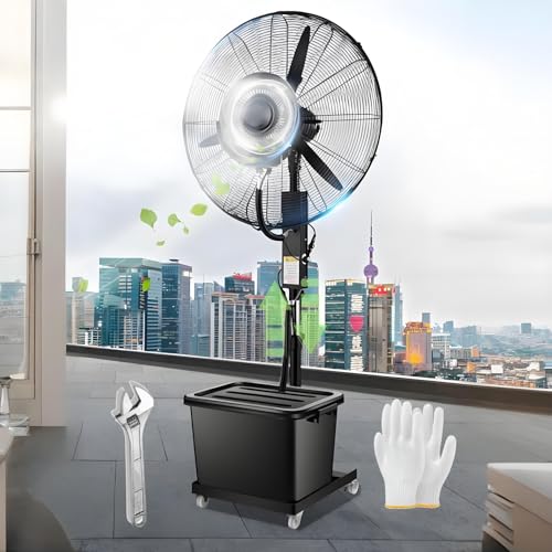 Genérico 26in 30in Ventilador Industrial Nebulizador Jardin, Ventiladores de Pie Aire Frio, Ventilador Agua para Bares Terraza, Fan Bajo Consumo Exterior Elevable(380W/30in)