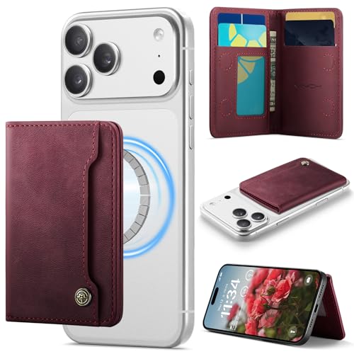 Vinich for MagSafe Wallet Magnetic RFID Blocking Card Holder, Burgundy