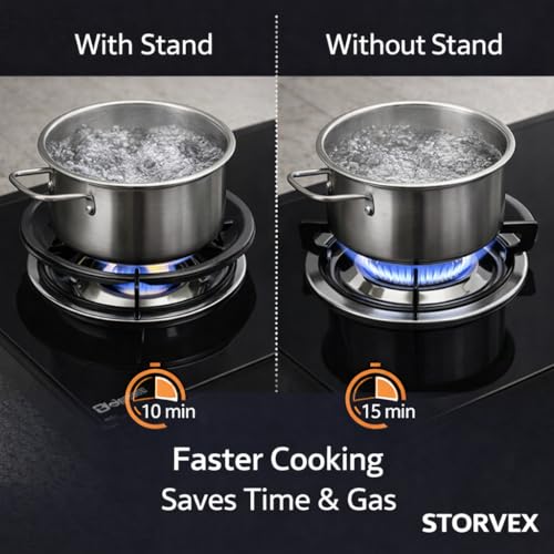 Image of Gas Saver Burner Stand for LPG Chulha, Windproof Flame Protector Ring, Energy Saving Gas Stove Guard Jali, Heavy Duty Metal Support for Cooker Utensils Home Kitchen (Black) (3)