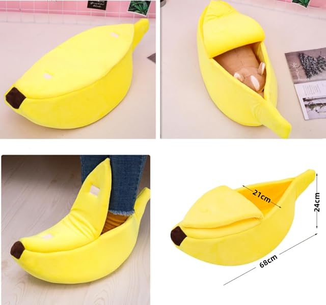 Foto 2 de 7 de Xshelley Cama para gatos de plátano amarillo, bonita almohadilla de plátano para cachorros, cálida y suave