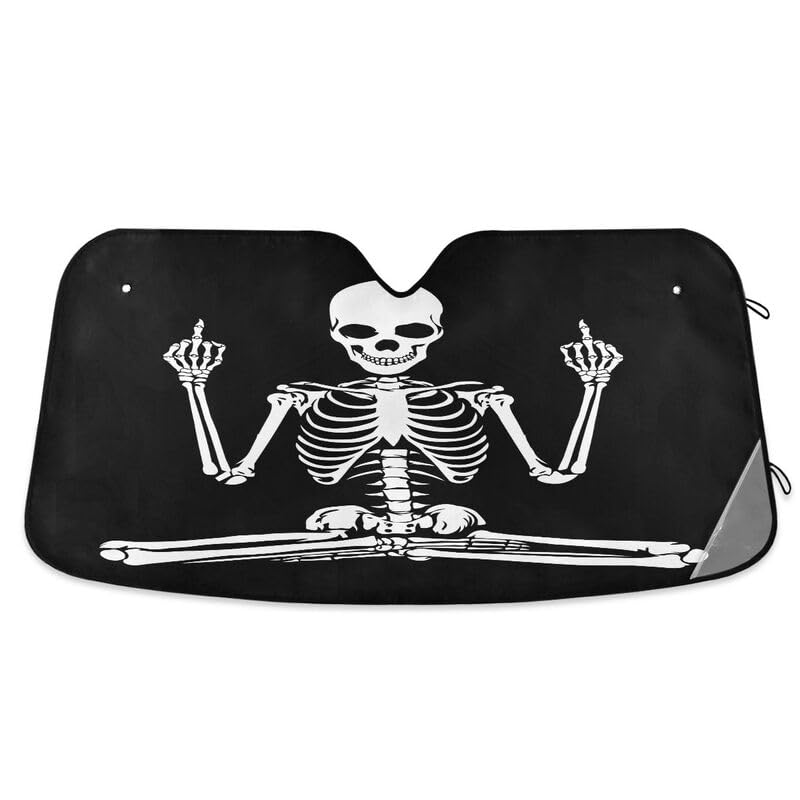 Parasol Coche Delantero Calavera Divertida Parasol para Parabrisas De Coche Aislamiento Térmico Parasol para Parabrisas Mantener Fresco Parabrisas del Coche Parasol para Turismo SUV 140x76 cm