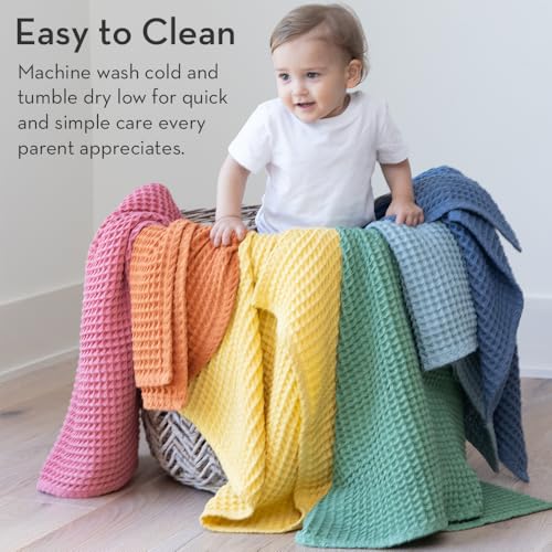 Bella Tunno Waffle Baby Blanket, 100% Cotton, Soft, Breathable & Lightweight, 40\" x 40\" Swaddle Blanket for Newborns, Infants, Boys & Girls, Cozy Throw for Crib, Stroller, Travel & Nursery (Rain)