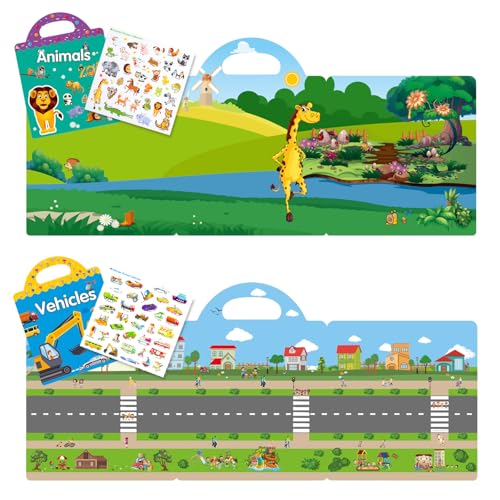 Reusable Sticker Books for Toddlers Plane Activities for Toddler Sticker Books 1-2 Years 2 Pack(Animals Vehicles) - Image 4