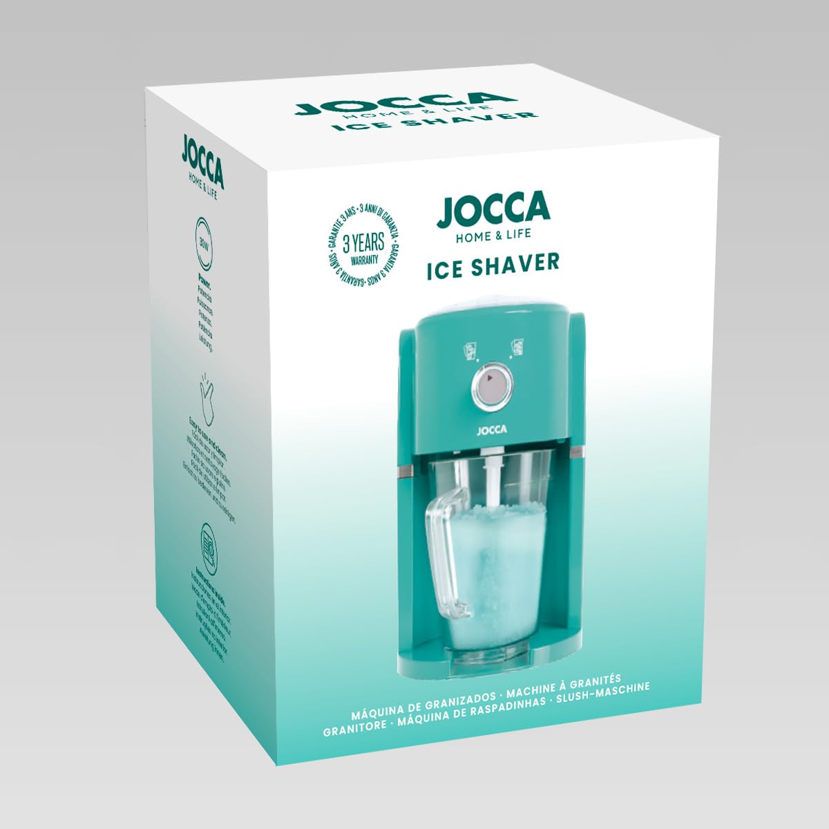 Jocca - Macchina per Fare Granite elettrica | Lame in Acciaio Inossidabile | capacità 1,1 L | Facile da Pulire | Colore Turchese | Becco e Miscela Ghiaccio