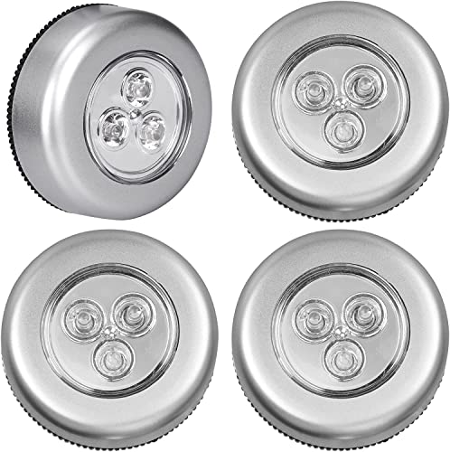 ravido 4 Pieces 4 LED Touch Push Button Light Indoor Stick-on Push Night Light Battery Oprated Round Lamp for Home Kitchen Office Closets Cabinets Counters, Utility Rooms Cordless Touch Light