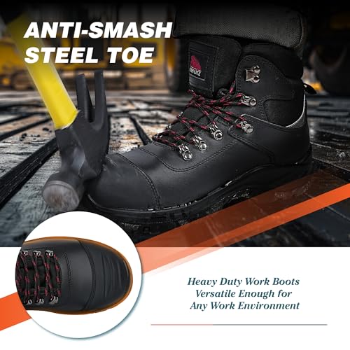 Mens Steel Toe Work Boots, Waterproof Puncture Resistant, Anti-Slip, Shock-Absorbing, Comfortable Heavy Duty Durable Leather Industrial Construction Safety Boots4