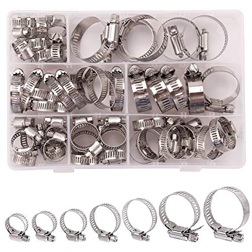 Rantecks ​​60PCS Abrazadera de la manguera Abrazadera de línea de combustible ajustable de acero inoxidable 7 tamaños Abrazadera de manguera de engranaje helicoidal de 6-38 mm Cover