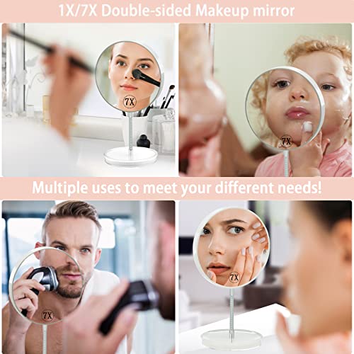 Jasefa 1X/7X Magnifying Makeup Mirror With Stand, Magnified 6" Double Sided Desk Table Mirror，360° Rotation Tabletop Cosmetic Mirror For Traveling,Shaving -White #TOP4