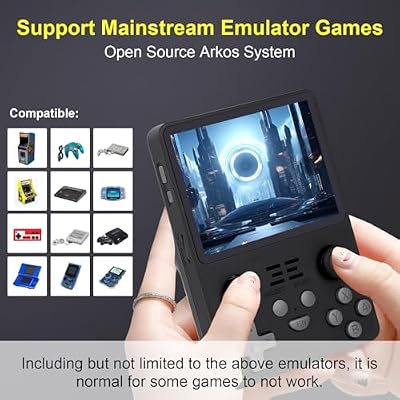 Powkiddy RGB20S Handheld Arcade Console - Built-in 15,000 Games & 64G, 3.5 Inch IPS Screen, Open Source System, Classic Emulator (Black)