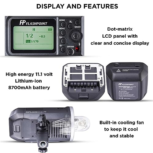 Flashpoint XPLOR 600 HSS Outdoor Battery Powered Studio Flash Strobe Monolight w/Built-in R2 2.4GHz Radio Remote System, Bowens Mount, 600Ws 11.1V 8700mAh Lithium Battery, 450 Full Power Flashes