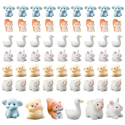 PYSEOSISE Mini animais de resina, 60 peças mini figuras de animais, mini figuras de animais pequenos animais de resina para aquário jardim paisagem decoração de casa de bonecas