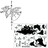 Wandtattoo Weltkarte,Jicyor 2pcs Kompass Aquarell Schwarz Wandsticker Moderne Geometrische Weltkarte Wandaufkleber für Wohnzimmer Schlafzimmer Kinderzimmer