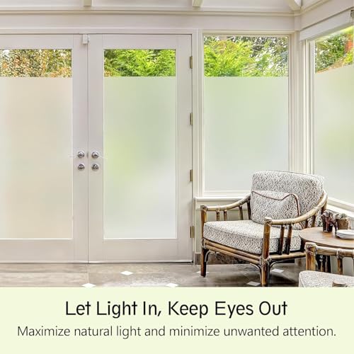 Image of CREON Frosted Window Privacy Film Heat Control UV Blocking (24 X 120 Inch) Non-Adhesive Reusable Door coverings for Bathroom Home Office