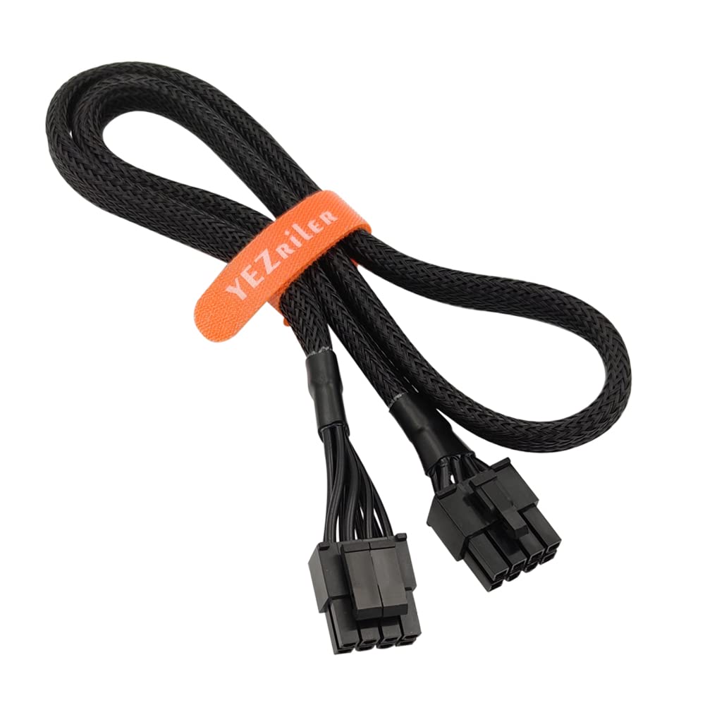 YEZriler 25-inch (63cm) CPU Power Cable for Corsair PSUs, Compatible with Motherboards, Black, Male-to-Male, 8 Pin EPS, 18 AWG, Braided, 1 Count