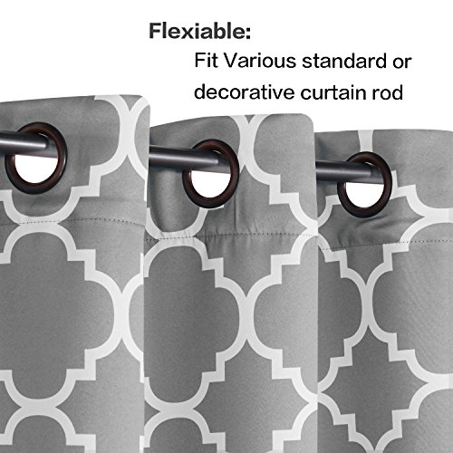 Flamingo P Moroccan Tile Blackout Curtains For Living Room Thermal Window Curtains 96 Inch Long Drapes Grommet Pattern Room Darkening Bedroom Curtains, Set Of 2 Panels, Dove Gray #TOP2