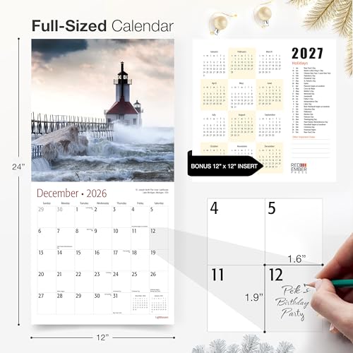 RED EMBER Select - Lighthouses 2026 Wall Calendar 12 Month | 12 inch x ...