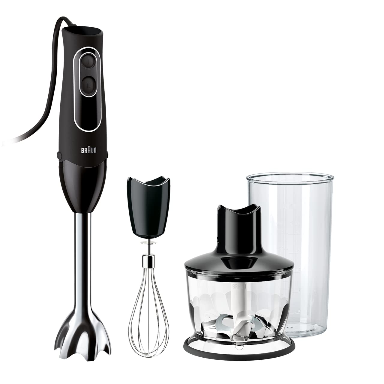Braun Hand Blender Multiquick 5-600W With 600ml BPA-Free Beaker, 500ml Chopper, Whisk, Dual Speed, SplashControl & Powerbell Technology Mq 535 Sauce Black
