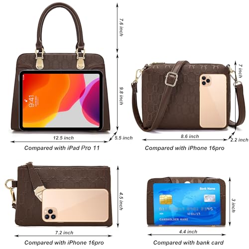 Image of Women's Fashion Handbag Tote Bag Shoulder Top Handle Satchel Purse Set 4pcs | Stylish Style,Chain Texture Design,Ample Space,Bear Doll Decoration,with a Crossbody Strap