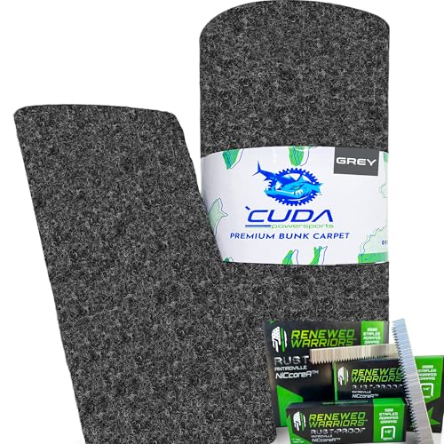 Cuda Boat Trailer Bunk Carpet 18 Inch Wide x 15ft-RUSTPROOF Staples Inside-Premium Marine Trailer Bunk Carpet Marine Grade Parts Accessories Gray Grey Charcoal Lift Runners Covers Waterproof