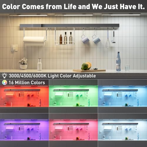 Image of Under Cabinet LED Lighting Plug in, 15 Colors RGB Color Changing Lights with Remote Control, 12 Inch 3-Panel Wired Parallel, Dimmable & Timer, Under Counter Lights for Kitchen Closet