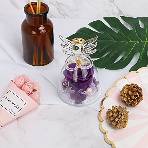 Encavy Preserved Flower Rose Gifts In Glass Angel Figurines,Birthday Gifts For Women,Angel Rose Gifts For Her, Mom Gifts From Daughter Son, Purple Real Rose Flower Gifts For Her Grandma Wife #TOP5