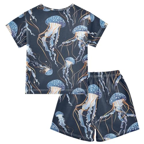 ALAZA Jellyfish Dark Pajamas Short Sleeve 2 Piece Sleepwear Top and Bottom Pajama Set Unisex2