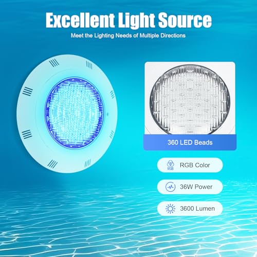 Lampe Piscine LED 36W RGB et télécommande multicolore - 5
