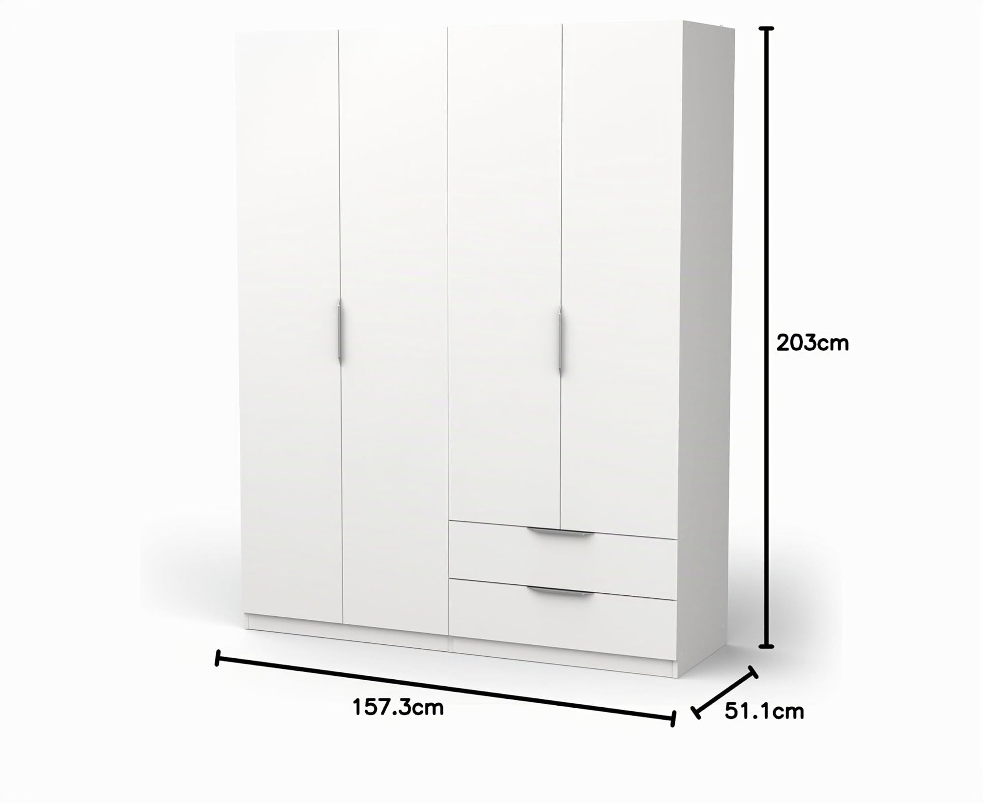 Demeyere 391370 vestidor con Armario Moderno 4 Puertas 5 estantes 2 cajones, Color Blanco Mate, 157,3 x 51,1 x 203 cm, Madera de ingeniería, Gris