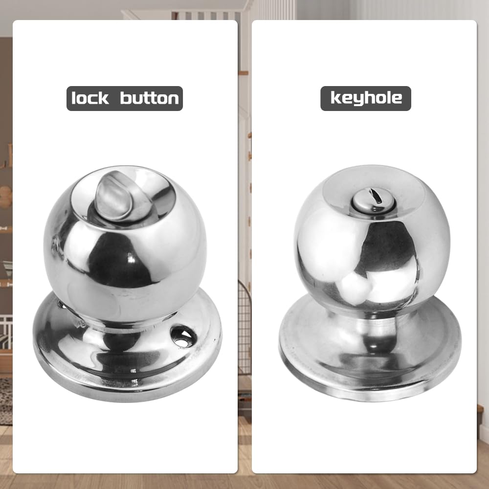 TOVOT 2 Packs Internal Door Handle Locks Round Door Handles with Locks Stainless Steel Door Knob with Locks Handles Set for 25-45MM Door (No Keys) - Image 3