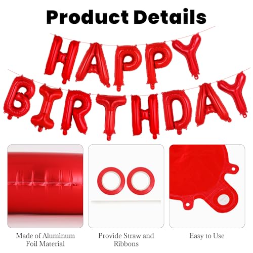 Image of 65 Pcs Red Happy Birthday Balloons, 2 Sets A-Z Red Letters Foil Balloons,16 Inch Personalized Name Happy Birthday Banners for Wedding Baby Shower Anniversary Party Decorations