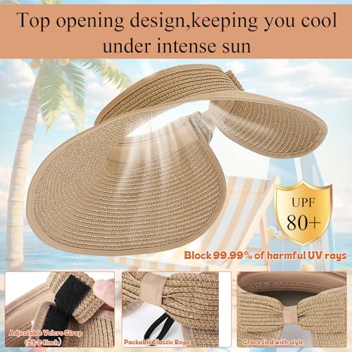 Visera plegable de paja para mujer con ala ancha miniatura 4