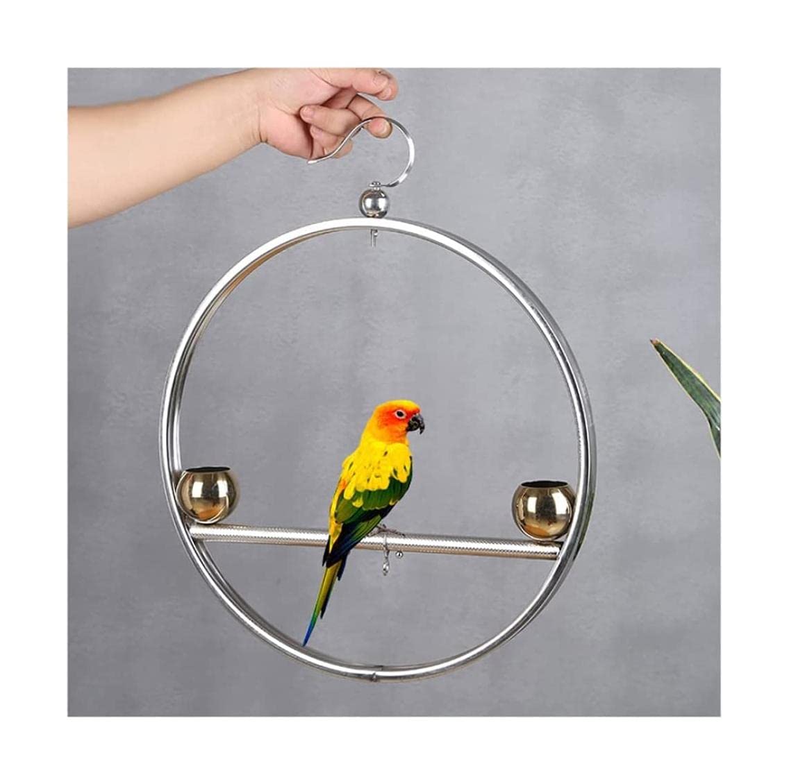 Jaulas para pájaros de 19,6", Columpio Creativo para pájaros, Jaula para pájaros de Acero Inoxidable, Percha para pájaros, Patio de Juegos, Gimnasio, casa para pájaros, Jaula ，Gold Bowl